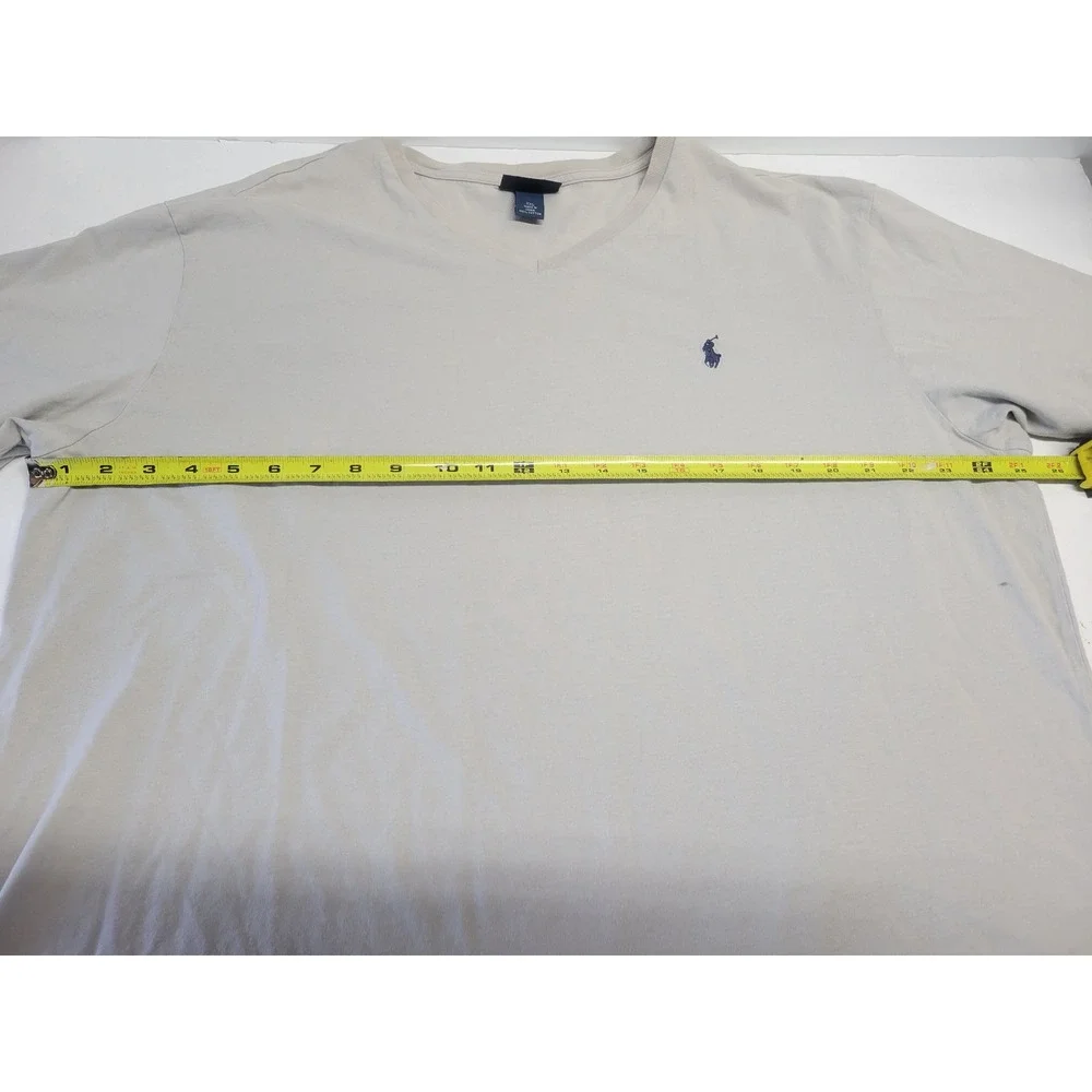 Polo Ralph Lauren XXL‎ Tan Beige V-Neck Short Sleeve Cotton T-Shirt Pony Logo